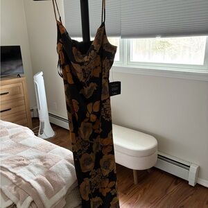 Lulu's Black and Gold Floral Dress